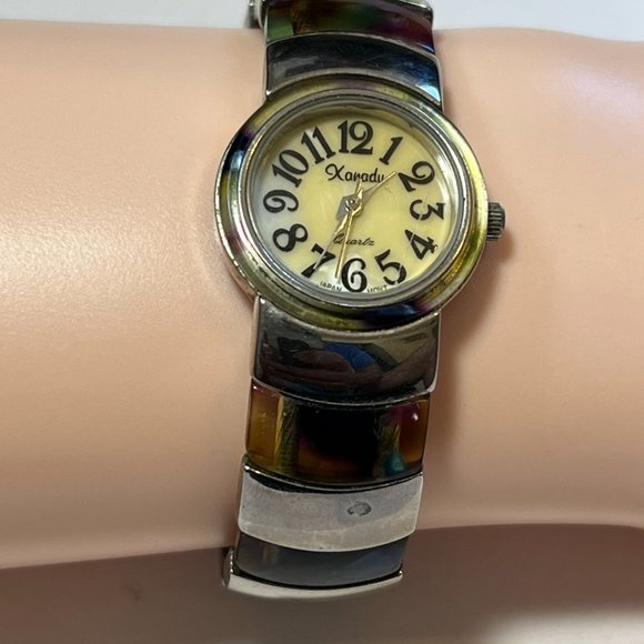 Xanadu Abalone Multicolored Shell and Goldtone Bangle Hinged Quartz Watch Japan main image 5